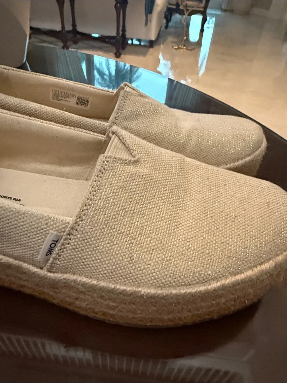 TOMS Natural Canvas Espadrille Platform Slip-On - Beige